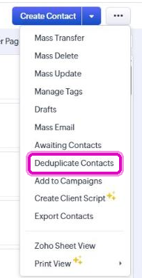 Deduplicate Contacts i menuen