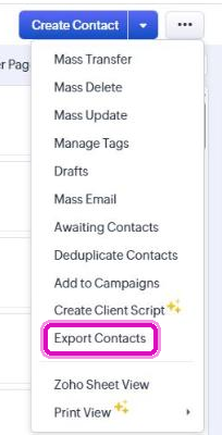 Export Contacts i menuen