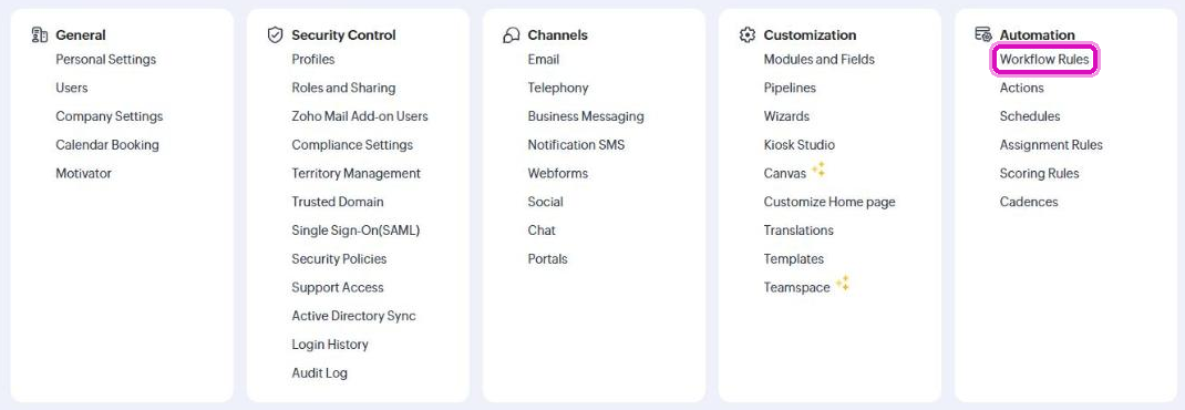 Workflow Rules under Automation
