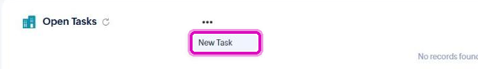 New Task under Open Tasks